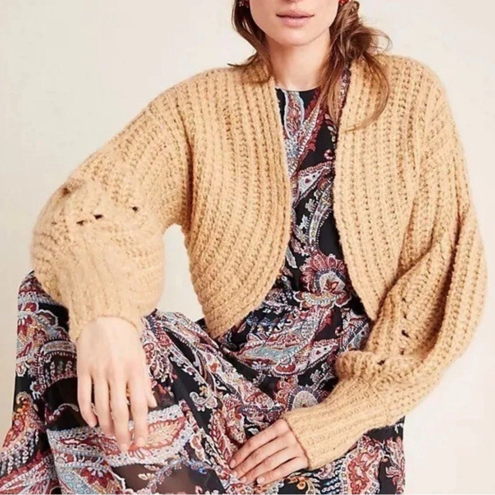 Anthropologie Tan Knit Cardigan